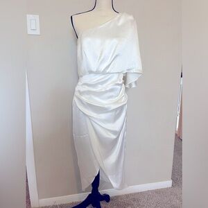 White Satin One Shoulder dress - NWT - L
